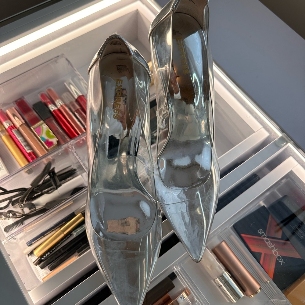 Express Silver Transparent Heels with Stiletto Design